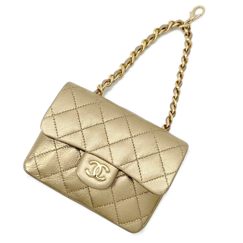 CHANEL Mini Mini Matelasse Bag Charm Gold Lambskin