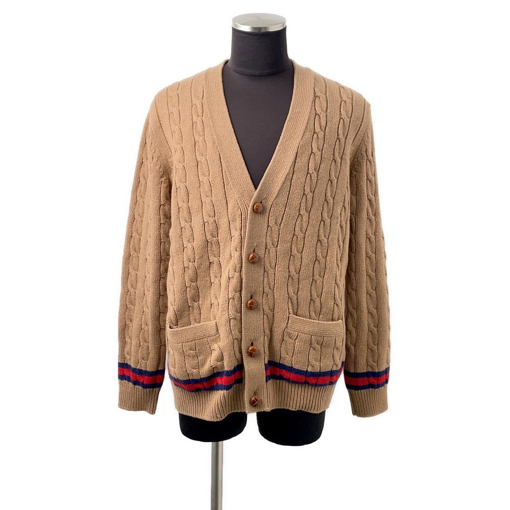 GUCCI Cherie Line Cable Knit Cardigan Size M Brown673487 Cashmere95% Wool 5%