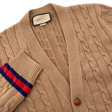 将图像加载到图库查看器中，GUCCI Cherie Line Cable Knit Cardigan Size M Brown673487 Cashmere95% Wool 5%

