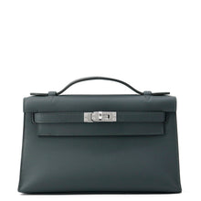 将图像加载到图库查看器中，HERMES PochetteKelly Vert Mangrove Swift Leather
