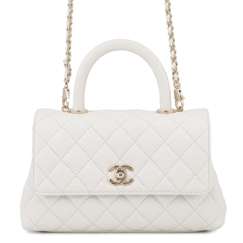 CHANEL Coco Handle 2WAY Handbag WhiteA92990 Caviar Leather Size XS
