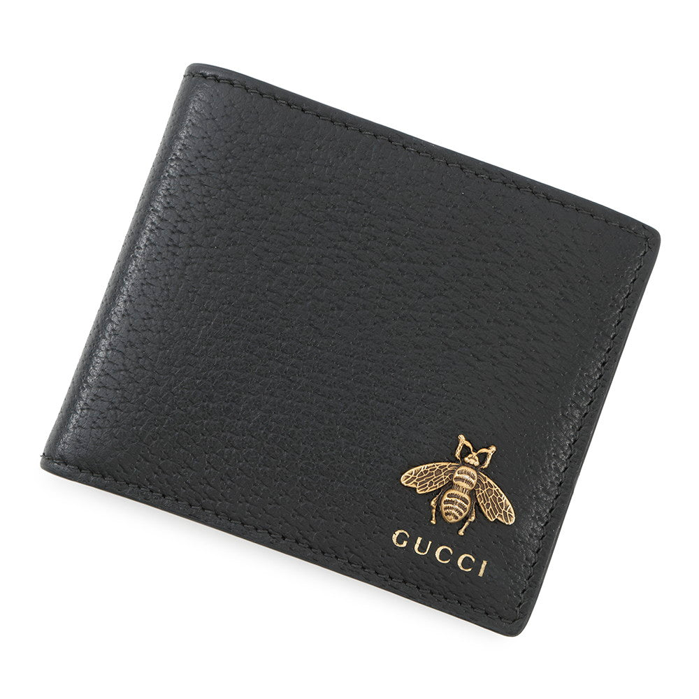 GUCCI Animalier Metal Bee Wallet Black?523664 Leather