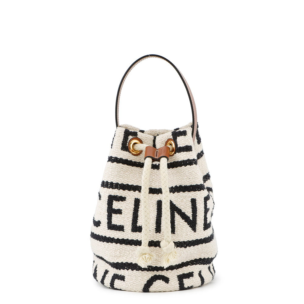 CELINE Teen Drawstring Handbag Brown/White/Black196532EFY.01WB Cotton Calf Leather