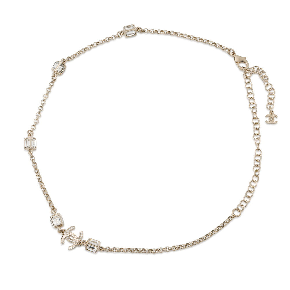 CHANEL CC Logo Necklace Metal Rhinestone
