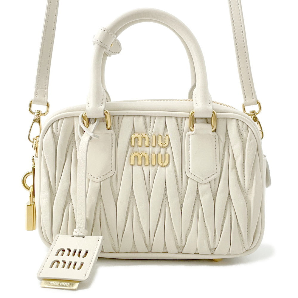 MIUMIU Arcadi Matelasse 2-Way Bag White5BB123 Leather Size Small