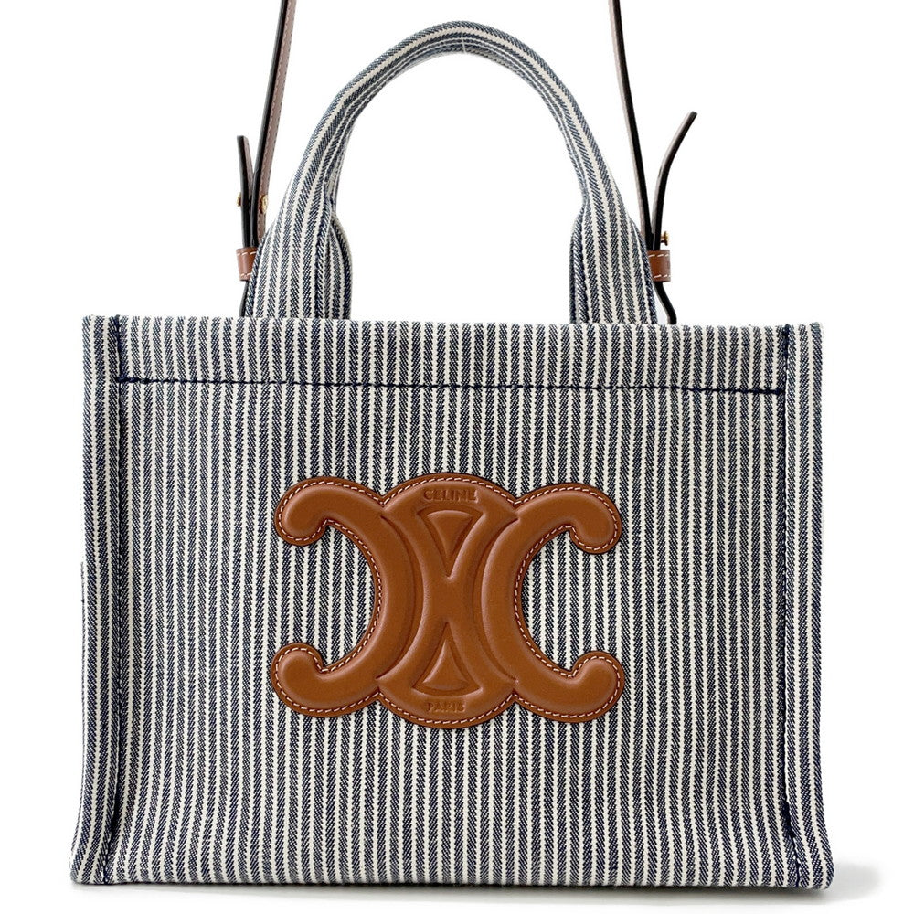CELINE Small Kabatais 2-Way Bag Navy Blue/Brown199162FU5 Canvas Leather