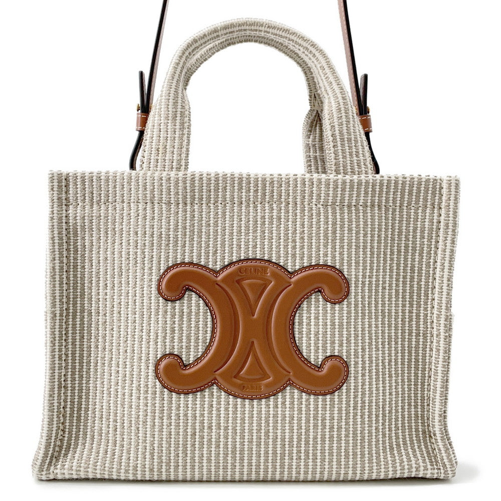 CELINE Small Kabatais 2-Way Bag Gray/Brown199162 Canvas Leather