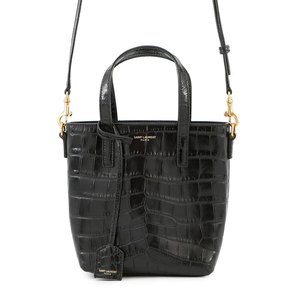 SAINT LAURENT PARIS Mini Toy Shopping Shoulder Bag Black712367 Croco embossed leather