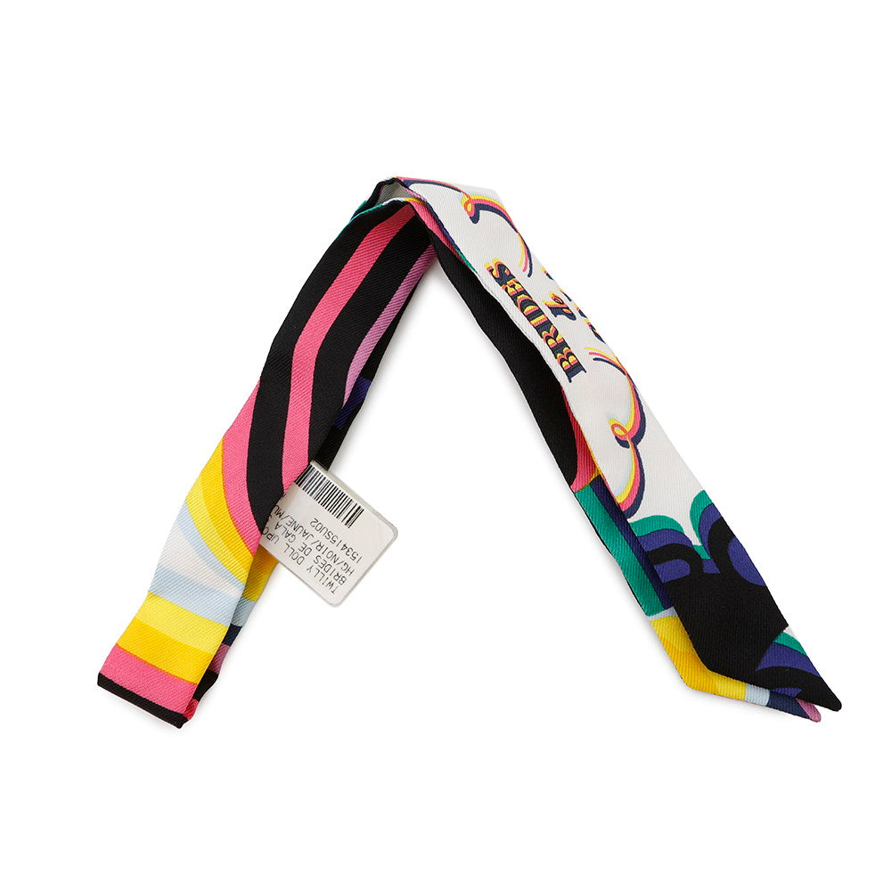 HERMES Twilly Doll BRIDES DE GALA SHADOW Black/Jaune/Multicolor153415SU02 Silk100%