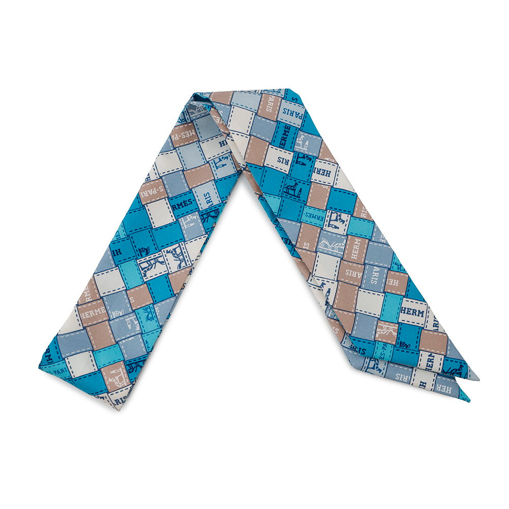 HERMES Twilly BOLDUC AU CARRE Blue/Multicolor Silk100%