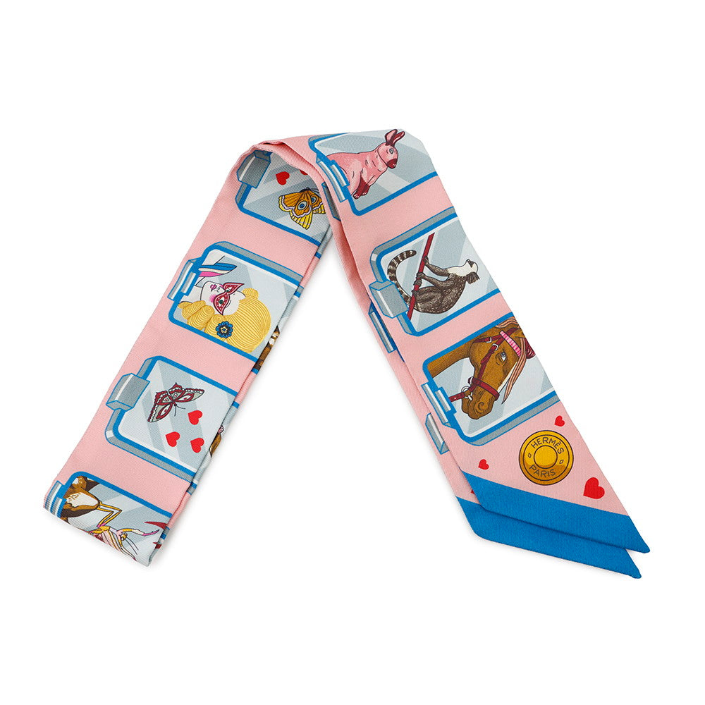 HERMES Twilly HERMES STORY Rose/Blue/Jaune Silk100%
