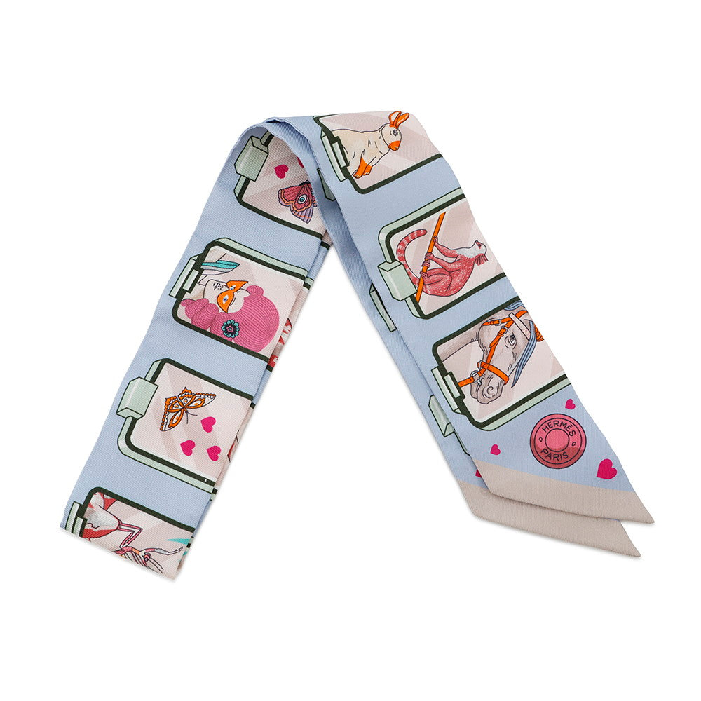 HERMES Twilly HERMES STORY Blue Pale/Rose/Vert063875S Silk100%