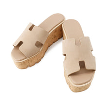 将图像加载到图库查看器中，HERMES Sandals Eze Beige Chevre Velour Cork Size 37
