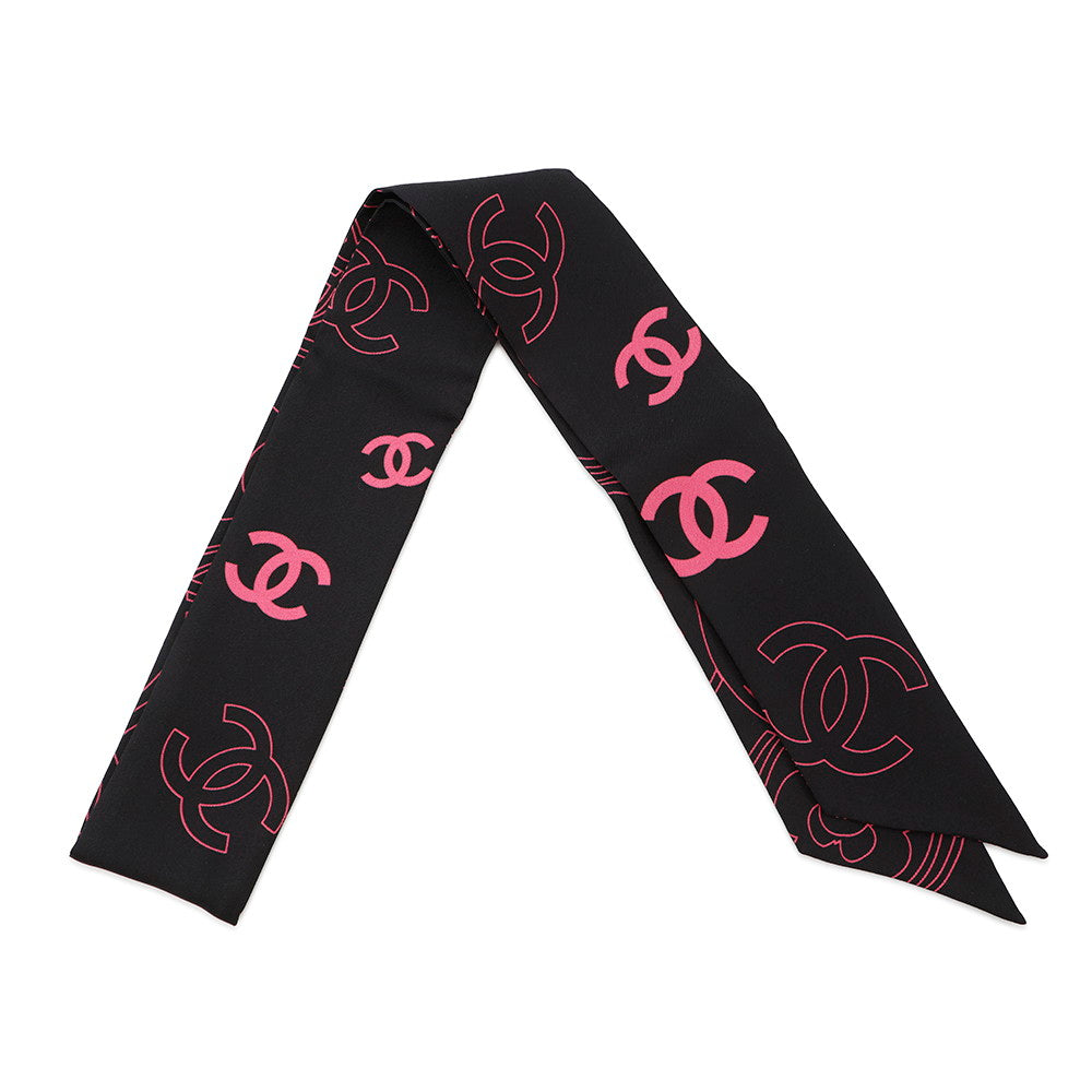 CHANEL Scarf CC Logo Black/Pink Silk100%