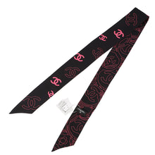 Load image into Gallery viewer, CHANEL Scarf CC Logo Black/Pink Silk100%
