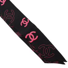 Load image into Gallery viewer, CHANEL Scarf CC Logo Black/Pink Silk100%
