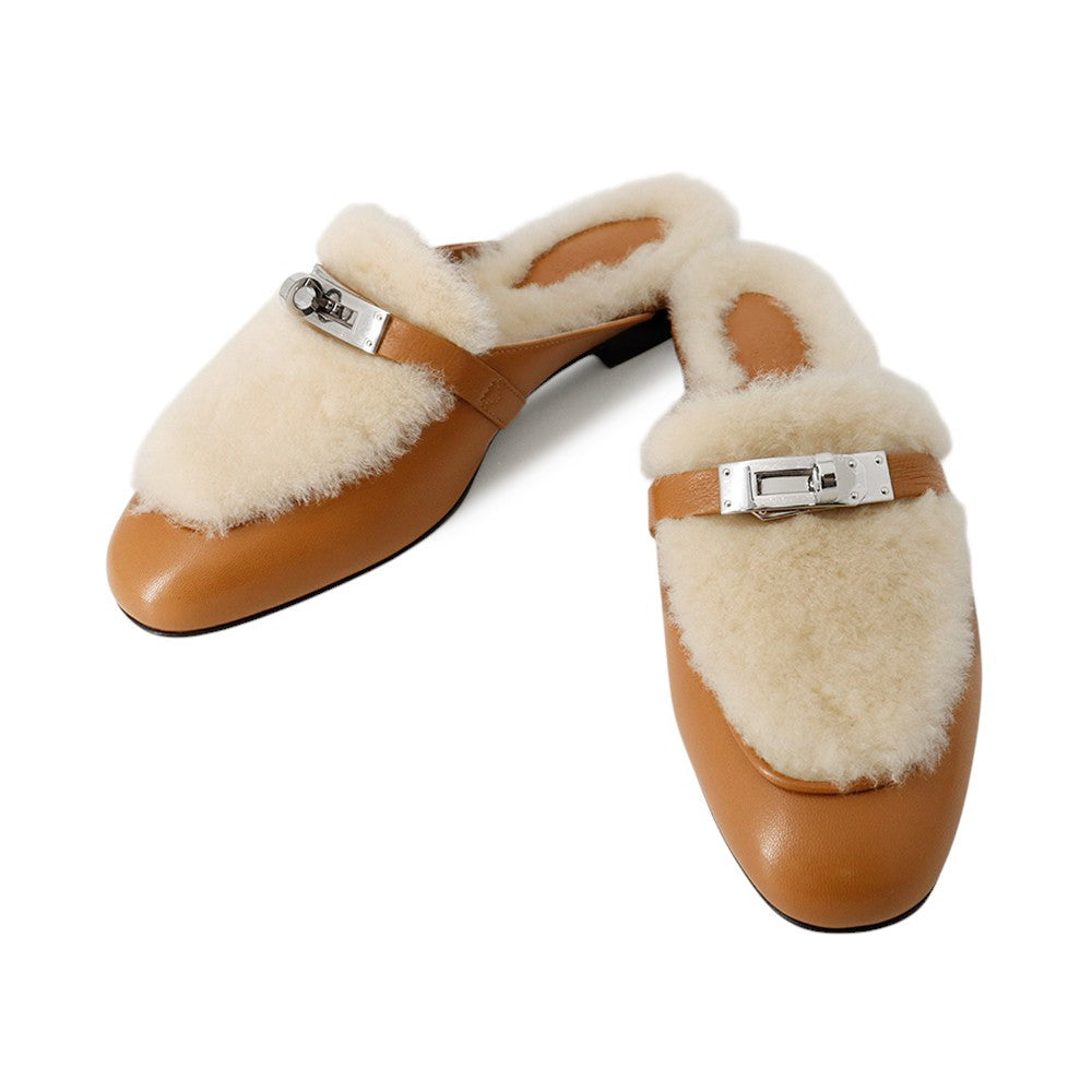 HERMES Oz Mule Natural/Ecru Chevre Sheepskin Size 35