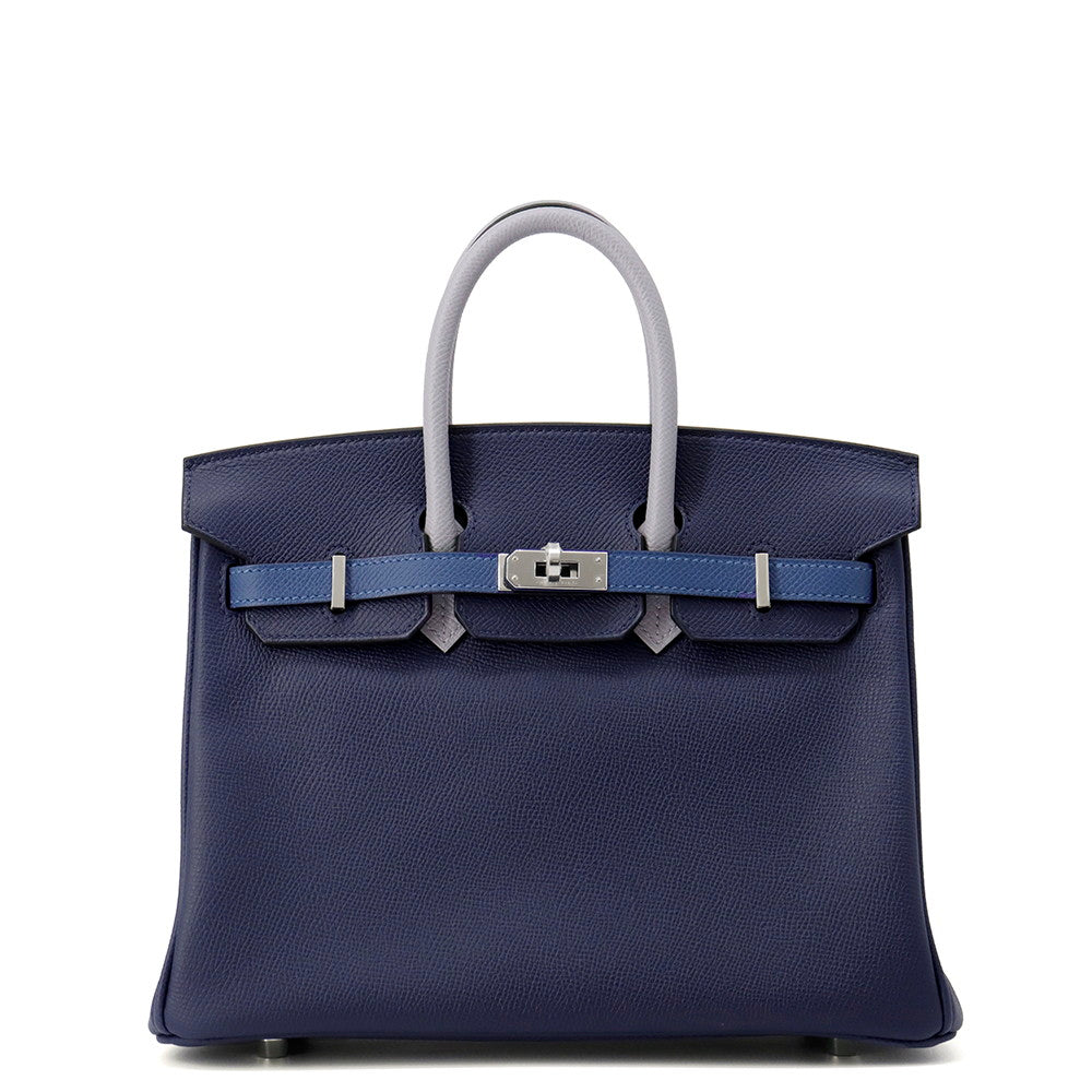 HERMES Birkin tricolor Blue Abysse/Blue Tie/Green Pantan Epsom Size 25