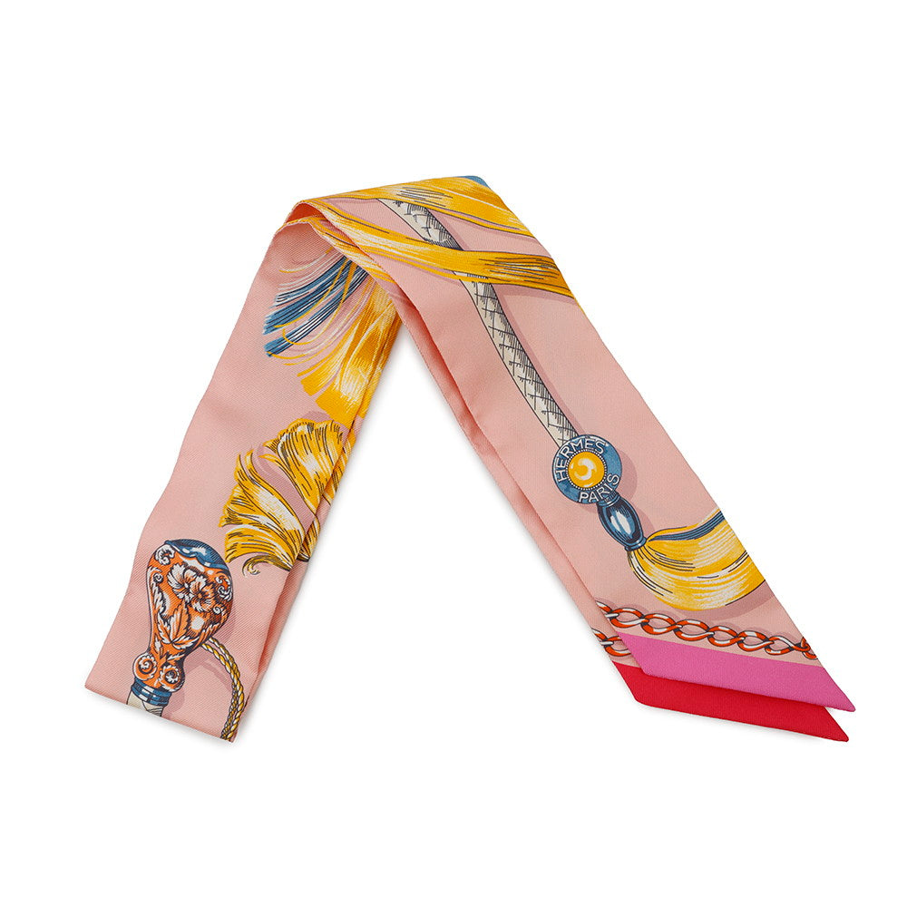 HERMES Twilly CAVALCADES Rose Poudre/Jaune d'or061829S Silk100%