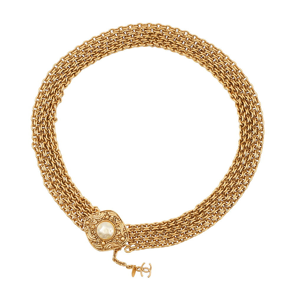 CHANEL ChainBelt6061 Gold Plated Faux Pearl