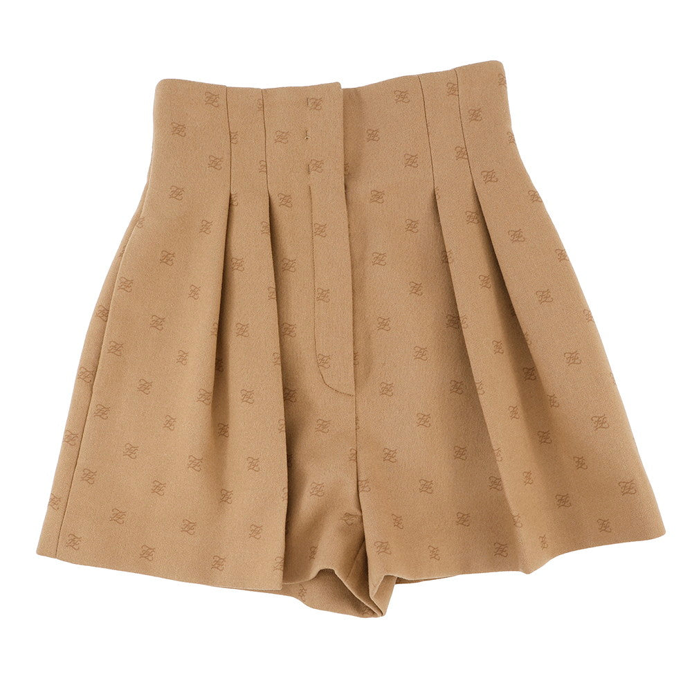 FENDI FF Calligraphy Shorts Size 36 BeigeFR6336 Wool 90% Cashmere8% Polyurethane2%