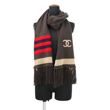 将图像加载到图库查看器中，CHANEL CC Logo Scarf Brown/Gold/Red/NavyP36264 Cashmere95% Polyamide5%
