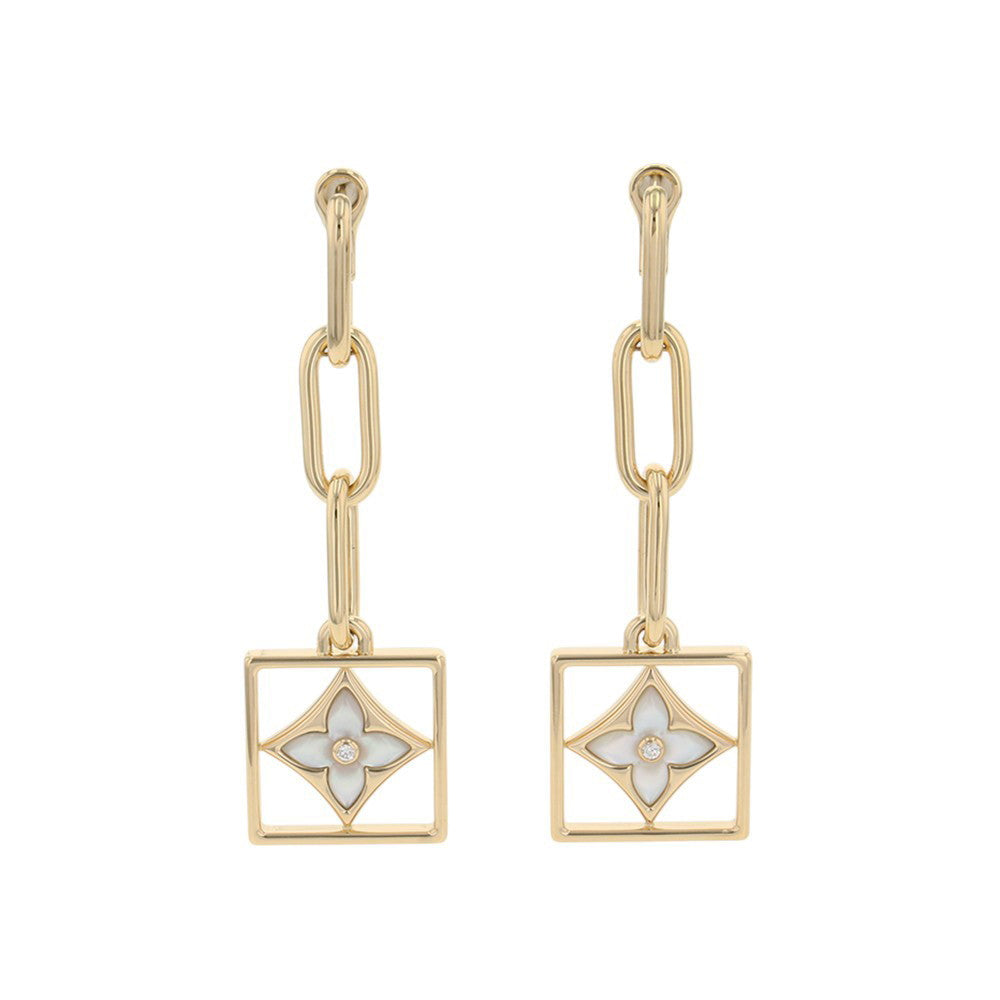 LOUIS VUITTON Boucles D'oreilles B Blossom Shell Diamond EarringsQ96790 18K Yellow Gold