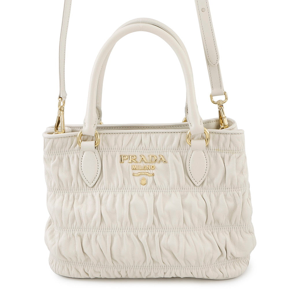 PRADA Gathered 2WAY Shoulder Bag White1BA172 Leather