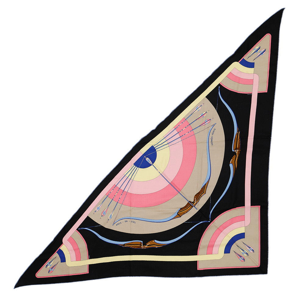 HERMES Triangle Geant Arcs en Ciel Black/Rose/Jaune Cashmere70% Silk30%