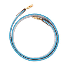 将图像加载到图库查看器中，HERMES Bandouliere Sangle Cordage Blue Azur/Mauve Pale/Gold Swift Leather Canvas Size 1&quot;/29.5&quot;
