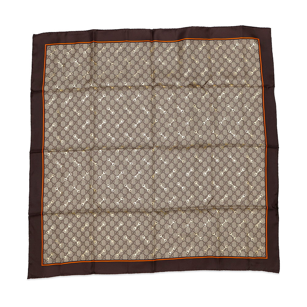 GUCCI GG Print Horsebit Silk Scarf Size 90CM Brown/Orange662576 3G001 Silk100%