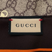 将图像加载到图库查看器中，GUCCI GG Print Horsebit Silk Scarf Size 90CM Brown/Orange662576 3G001 Silk100%
