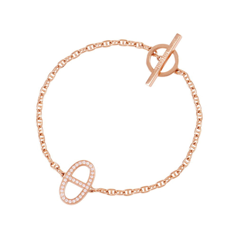 HERMES Chaine d'Ancre Contour Bracelet Size STH122404B 00ST 18K Pink Gold