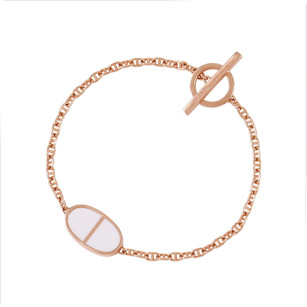 HERMES Chaine d'Ancre Verso Bracelet Size SH K18PG Ceramic