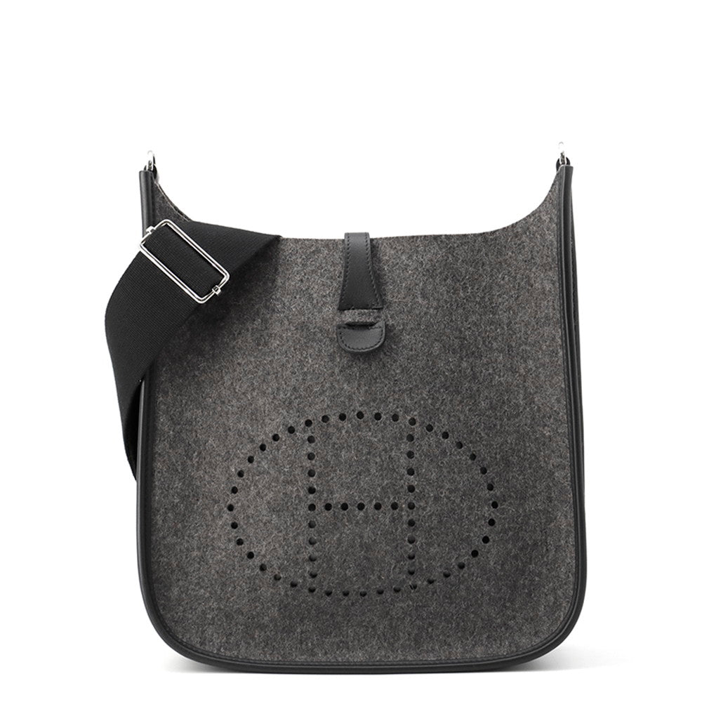 HERMES Evelyne3 Gray/Black Felt Leather Size PM