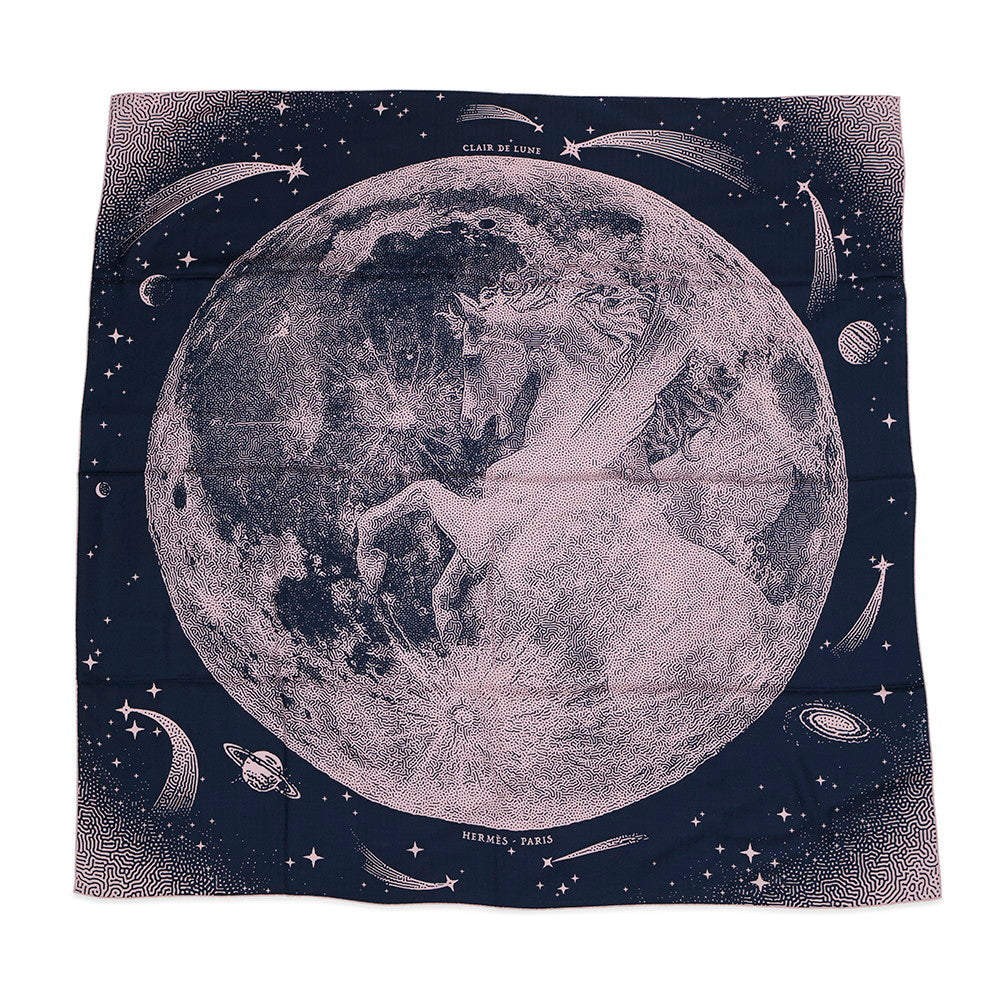 HERMES Giant Square Clair de lune Size 140 Marine/Vue Rose Cashmere70% Silk30%