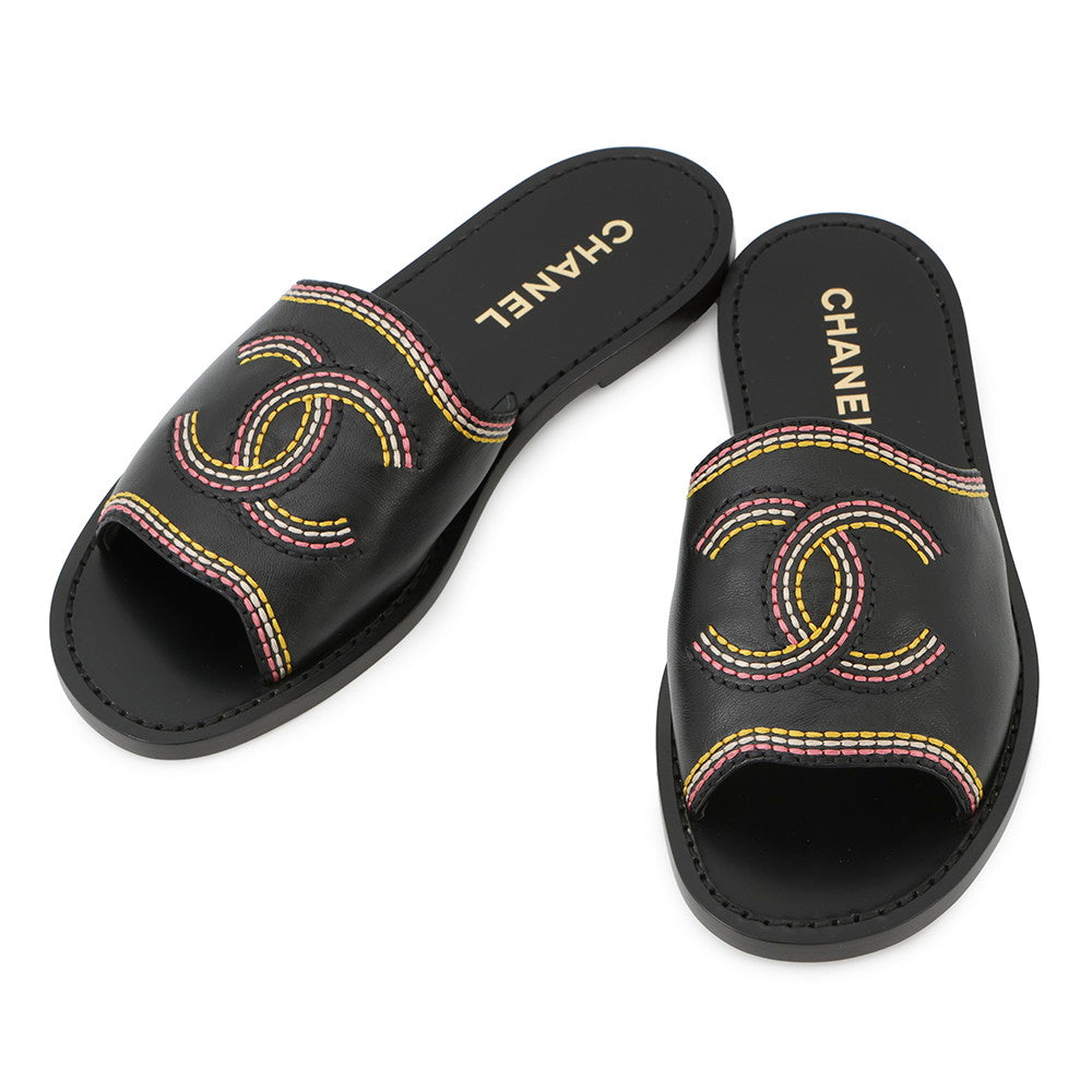 CHANEL CHANEL Sandals Black/MulticolorG37235 Leather Size 37C