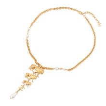 Load image into Gallery viewer, CHANEL Lion Necklace Gold Metal Faux Pearl
