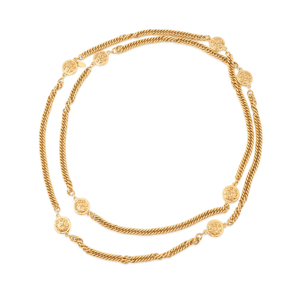 CHANEL Coin motif long necklace Gold Metal