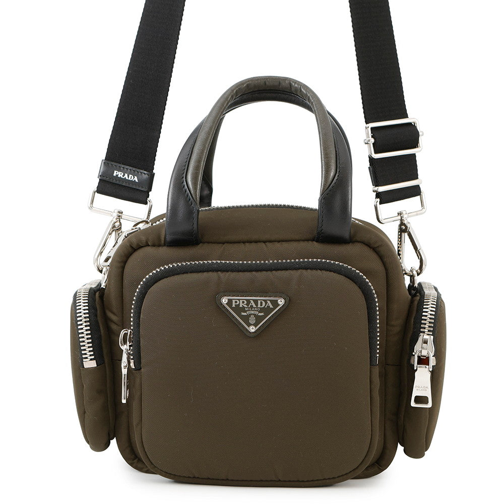 PRADA Multi-pocket 2-way Shoulder Bag Khaki1BB061 Nylon Leather