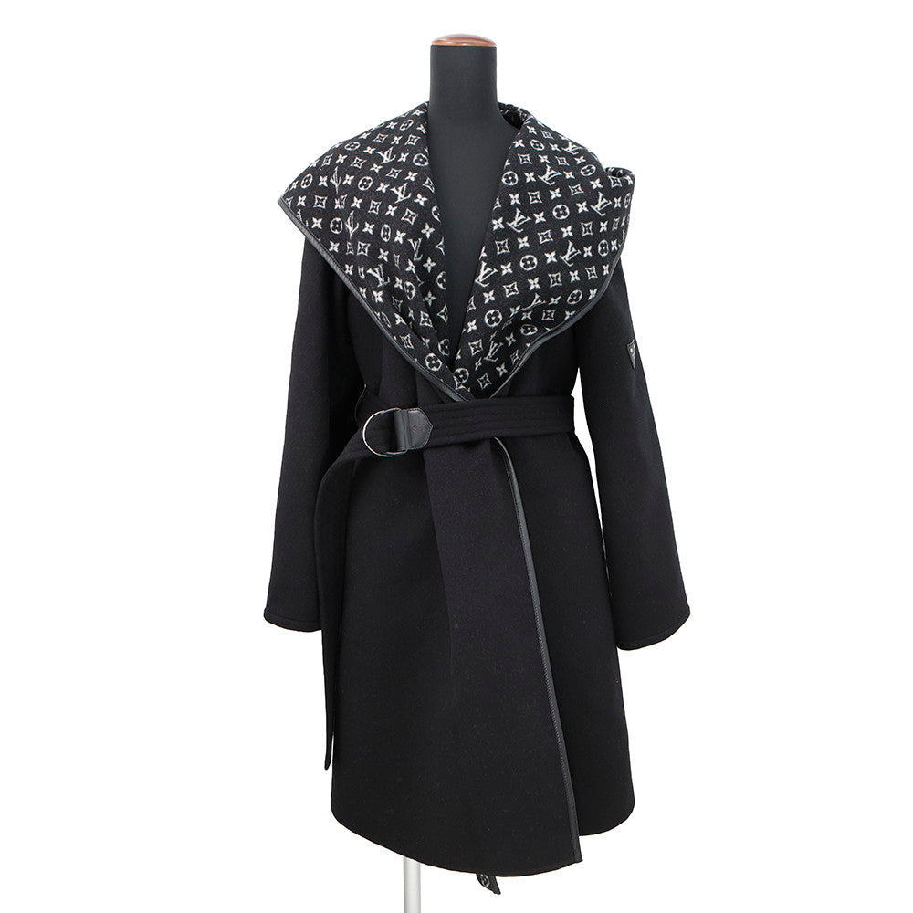 LOUIS VUITTON hooded wrap coat Size 34 Black1A4PE5 Wool 99% Silk1%