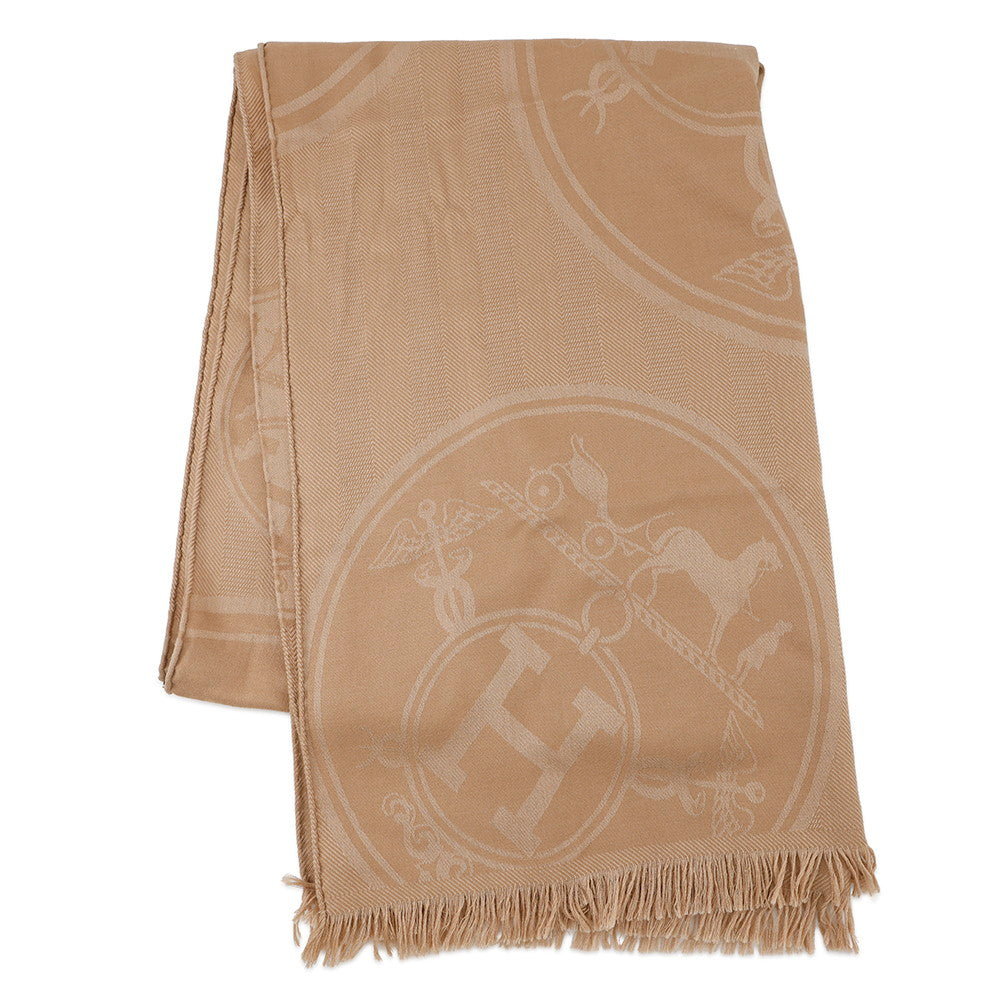 HERMES New Libris Large Stole Vert Army Cashmere85% Silk15%