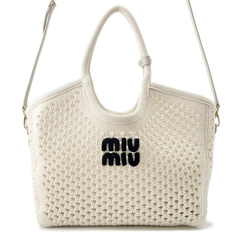 MIUMIU IVY logo tote White/Black5BG281 Cotton100%