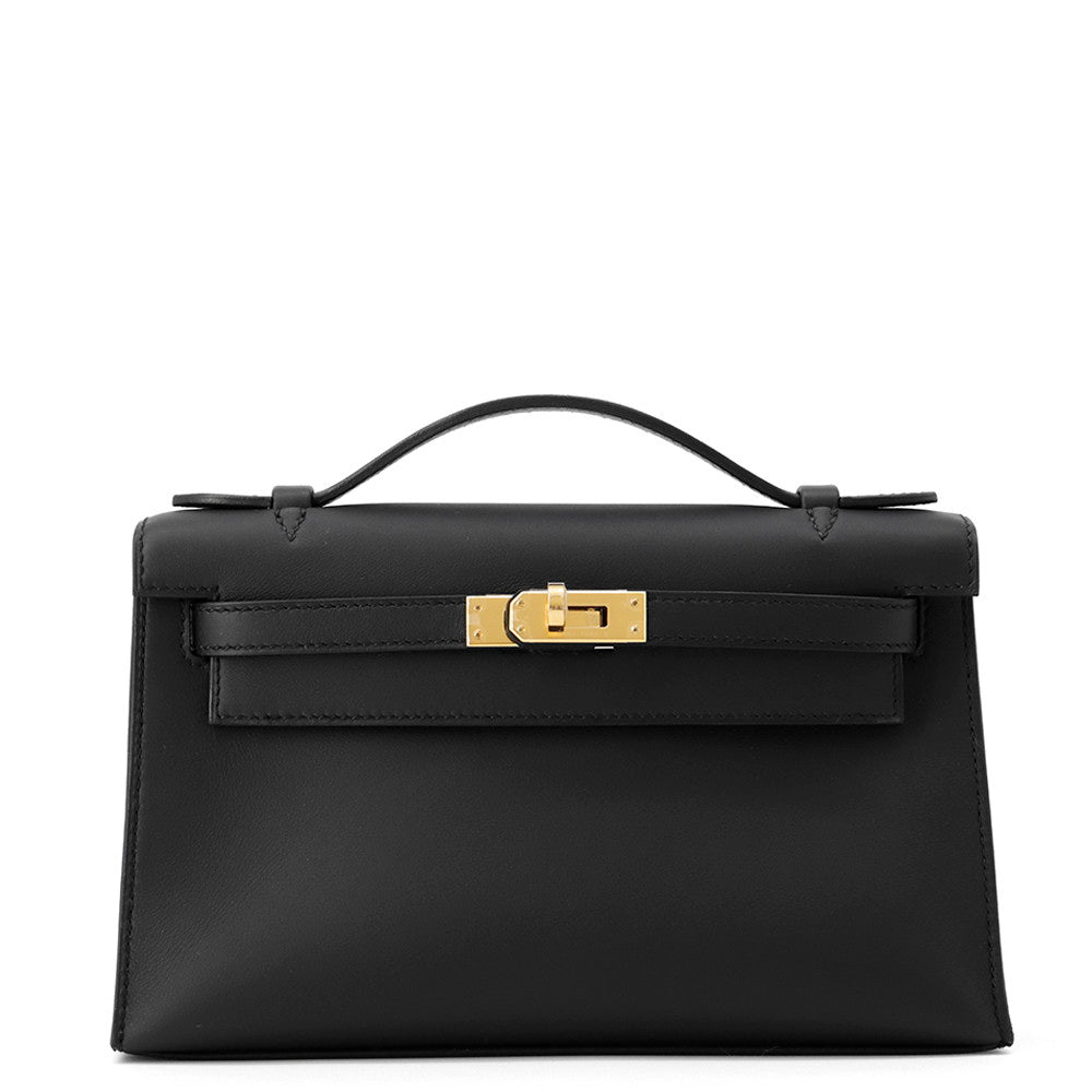 HERMES PochetteKelly Black Swift Leather Size K HT 617 CU