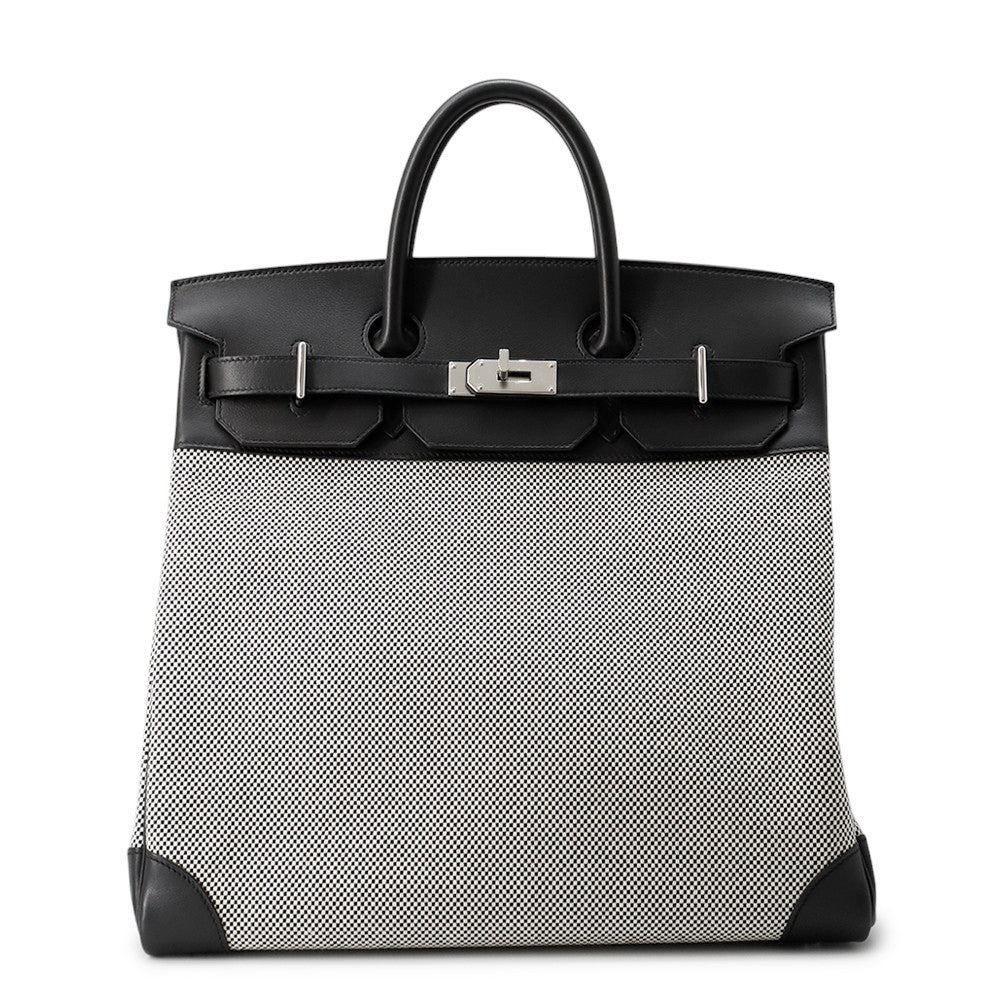 HERMES HAUT A COURROIES Black/Ecru Toile GM Evercolor Size 40