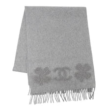 Load image into Gallery viewer, CHANEL CC Logo Clover Scarf Gray Cashmere100%
