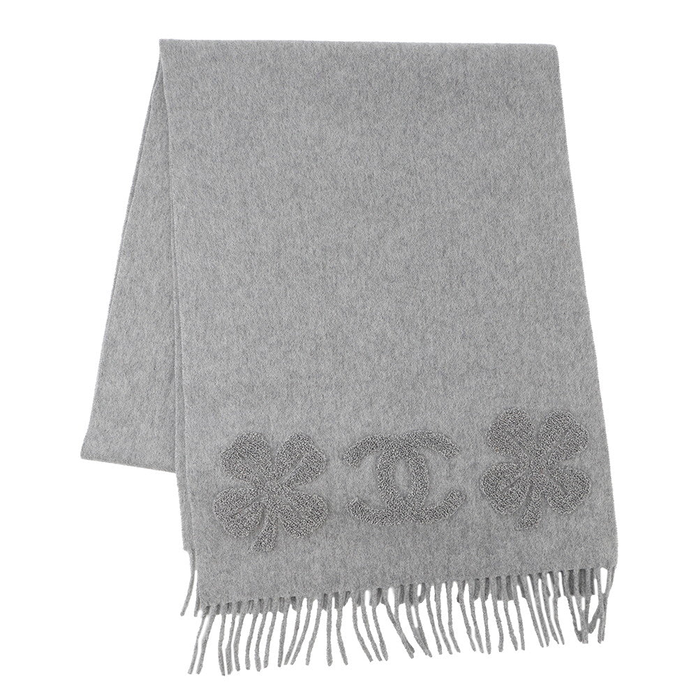 CHANEL CC Logo Clover Scarf Gray Cashmere100%