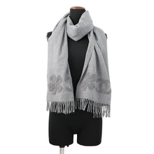 Load image into Gallery viewer, CHANEL CC Logo Clover Scarf Gray Cashmere100%
