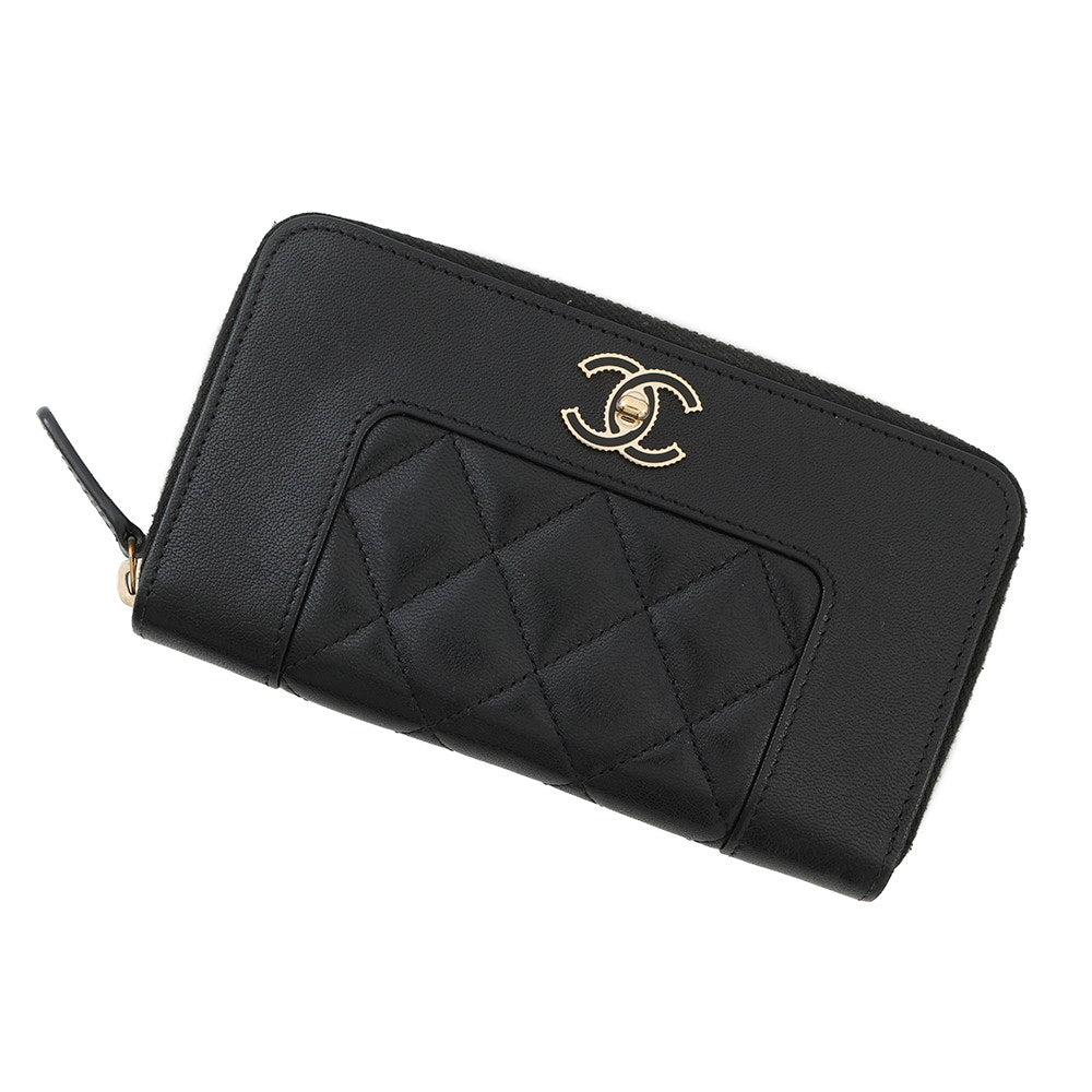 CHANEL Mademoiselle Zip Around Compact Wallet BlackA80969 Lambskin