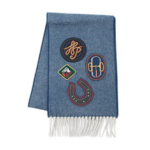将图像加载到图库查看器中，HERMES College Denim Pattern Embroidery Patch Scarf BlueH259121S 01 Cashmere100%
